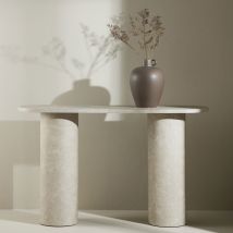 Venture Home - Console ovale effet marbre L130cm - Beige - Narvik - Bois - Style Contemporain