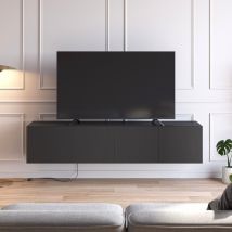 Meuble TV suspendu 4 portes en bois L180cm - Noir - NEXA - Bois - Style Contemporain