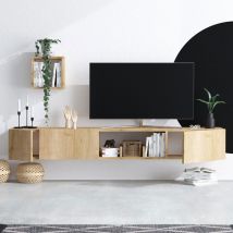 Meuble TV suspendu 3 portes en bois L180cm - Bois clair - Heavy - Bois - Style Contemporain