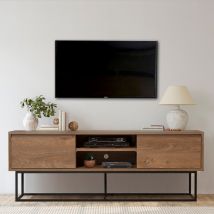 Meuble TV 2 tiroirs en bois et métal L140cm - Bois foncé - Roa - Bois - Style Industriel