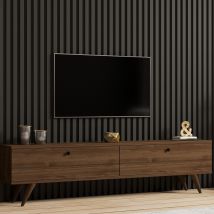 Meuble TV 2 portes en bois L160cm - Bois foncé - Yara - Bois - Drawer - Style Scandinave