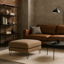 Pouf en tissu pieds épingles noirs - Caramel chiné - Villabon - - Drawer - Style Contemporain