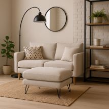 Pouf en tissu pieds épingles noirs - Naturel chiné - Villabon - - Drawer - Style Contemporain