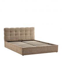 Lit coffre matelassé en tissu 160x200cm - Beige chiné - Acara - - Drawer - Style Contemporain