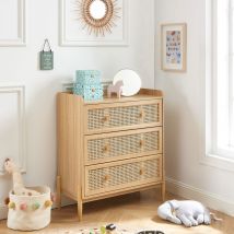 Commode enfant 3 tiroirs en bois et cannage 80cm - Bois clair - Lilou - Bois - Style Bohème