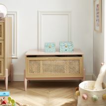 Coffre de rangement enfant en bois et cannage L74cm - Rose - Lilou - Bois - Style Bohème