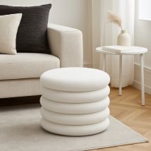 Lot de 2 poufs coffres ronds en tissu bouclette ø47cm - Blanc - Bubble - - Drawer - Style Bohème