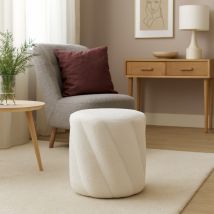 Pouf rond en tissu bouclette ø37cm - Blanc - Mallow - - Drawer - Style Bohème