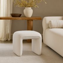 Pouf en tissu bouclette - Blanc - Full - - Drawer - Style Bohème