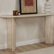 Console ovale en effet travertin L150cm - Beige - Sam - Travertin - Drawer - Style Contemporain