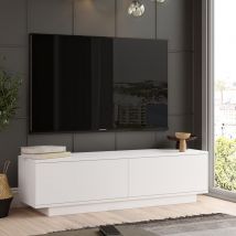 Meuble TV 2 portes en bois L140cm - Blanc - Hudson - Bois - Drawer - Style Contemporain