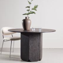 Venture Home - Table à manger ronde en bois 4 personnes ø120cm - Noir - Tekla - Marbre - Style Contemporain