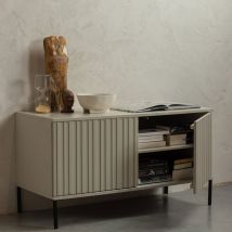 Woood - Meuble TV 2 portes en bois L100cm - Beige - New gravure - Bois - Style Industriel