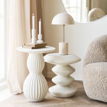 House Nordic - Table d'appoint ronde en fibre d'argile 40x40cm - Blanc - Newtown - Argile - Style Contemporain
