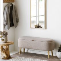 House Nordic - Banc coffre en tissu bouclette et bois L95cm - Beige - Harlow - Style Scandinave