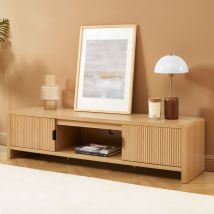 Meuble TV 2 portes en bois L160cm - Bois clair - Paula - Bois - Style Contemporain
