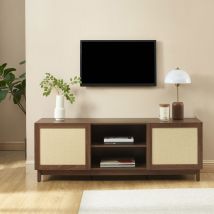 Meuble TV 2 portes en bois L150cm - Bois foncé - Estela - Bois - Style Bohème