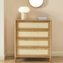 Commode 4 tiroirs en bois et cannage L80cm - Bois clair - Iris - Bois - Style Bohème