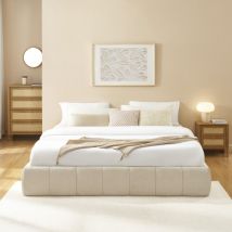 Lit coffre en tissu chenille 180x200cm - Beige - Romeo - - Style Contemporain