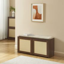Banc d'entrée avec rangement à chaussures en bois et cannage L100cm - Bois foncé - Estela - Bois - Style Bohème