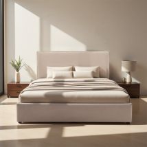 Lit coffre en velours côtelé 160x200cm - Beige - Cama - Drawer - Style Classique