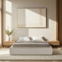 Lit coffre en tissu 160x200cm - Beige - Liberio - Drawer - Style Contemporain