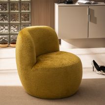 Fauteuil rond en tissu chenille - Jaune moutarde - Mo - Drawer - Style Contemporain