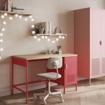 Bureau 1 porte en métal L120cm - Rose - Adel - Métal - Drawer - Style Industriel