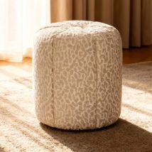 Pouf en tissu imprimé animal ø38cm - Beige - Flower - Drawer - Style Contemporain,Art déco