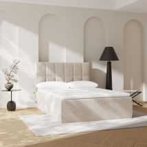 Lit complet compressé boxspring en tissu 140x190cm - Beige - Air Nest - Drawer - Style Contemporain