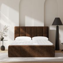 Lit complet compressé boxspring en tissu 160x200cm - Marron - Air Nest - Drawer - Style Contemporain