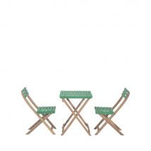 Ensemble table de jardin pliante ronde bistrot et 2 chaises en bois - Vert - Dana - Bois - Drawer - Style Bohème,Classique