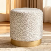 Pouf rond en tissu imprimé animal ø40cm - Beige - Wild - Drawer - Style Contemporain,Art déco