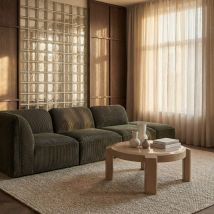 Table basse ronde en bois laqué ø87,5cm - Sable - Lori - Bois - Drawer - Style Art déco