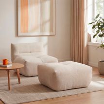 Pouf compressé en tissu - Beige - Alba - Drawer - Style Contemporain
