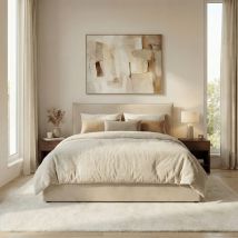 Lit coffre en tissu 160x200cm - Beige - Cama - Drawer - Style Classique