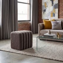 Pouf rembourré en tissu bouclette - Taupe - Leto - Drawer - Style Bohème