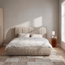 Lit coffre en tissu 160x200cm - Beige - Livia - Drawer - Style Vintage