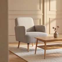 Fauteuil rétro en tissu pieds bois clair - Beige - Brooks - Drawer - Style Art déco