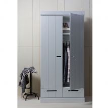 Woood - Armoire en pin 2 portes 2 tiroirs - Gris béton - CONNECT - Bois - Style Contemporain