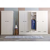 Woood - Armoire en pin 2 portes 2 tiroirs - Blanc - CONNECT - Bois - Style Contemporain