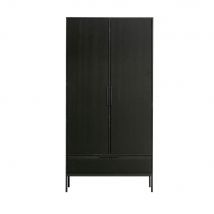 Woood - Armoire 2 portes 1 tiroir en bois - Noir - ADAM - Bois - Style Contemporain