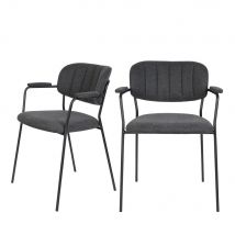 Lot de 2 chaises avec accoudoirs et pieds noirs - Jolien - Couleur - Gris foncé - Tissu - Style Contemporain