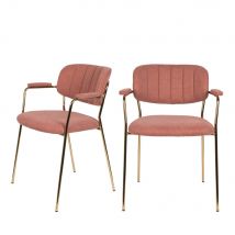 Lot de 2 chaises avec accoudoirs et pieds dorés - Jolien - Couleur - Rose - Tissu - Style Contemporain