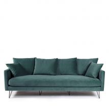 Canapé 4 places en velours pieds épingles noirs - vert eucalyptus - VILLABON - Drawer - Style Vintage