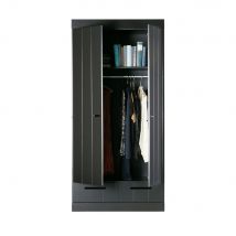 Woood - Armoire en pin 2 portes 2 tiroirs - Noir - CONNECT - Bois - Style Contemporain