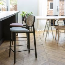 Zuiver - Tabouret de bar en tissu et cannage H65cm - Gris clair - SPIKE - Rotin - Style Contemporain