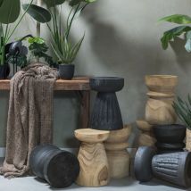 Woood - Tabouret en bois ø28cm - Noir - BORRE - Bois - Style