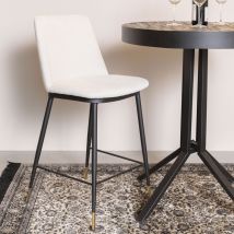 Lot de 2 tabourets de bar en tissu et métal H65cm - Beige - LIONEL - - Style Vintage