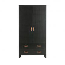Woood - Armoire vestiaire pour enfant 2 portes 2 tiroirs - Noir - DIAN - Bois - Style Vintage